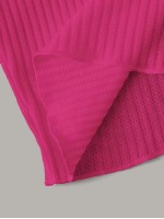 Neon Pink Mock-neck Lettuce Edge Rib-knit Tee