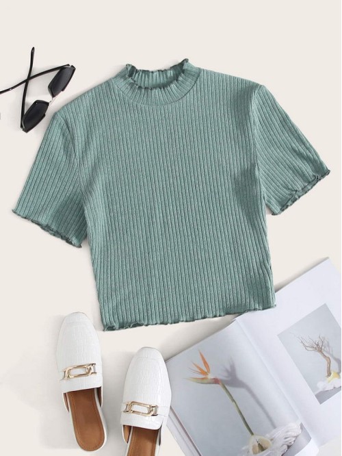 Lettuce Trim Rib-knit Top