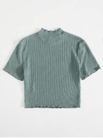 Lettuce Trim Rib-knit Top