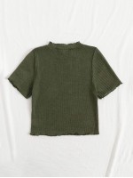 Lettuce Trim Rib-knit Crop Tee