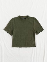 Lettuce Trim Rib-knit Crop Tee