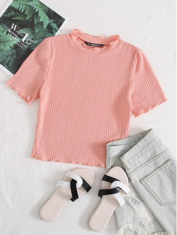 Lettuce Trim Rib-knit Crop Tee