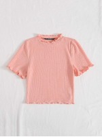 Lettuce Trim Rib-knit Crop Tee