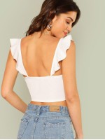 Knotted Self-Tie Ruffled Crop Top