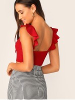 Knotted Self-Tie Ruffled Crop Top