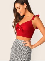 Knotted Self-Tie Ruffled Crop Top