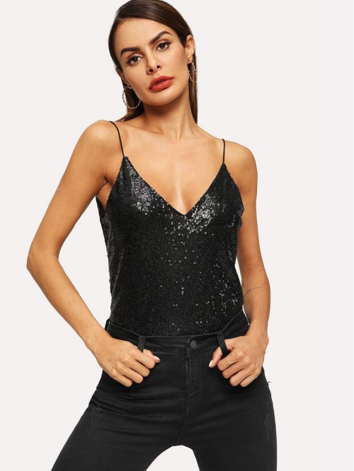 Sequin Detail Spaghetti Strap Cami Top