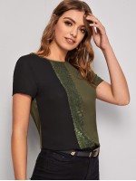 Sequin Panel Colour-block Top