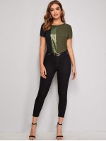 Sequin Panel Colour-block Top