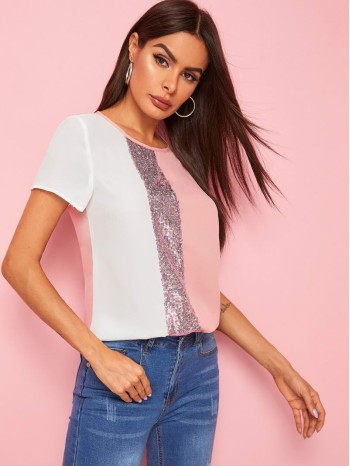 Cut-and-Sew Sequin Panel Top