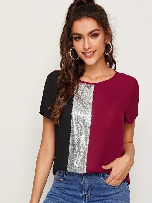 Cut-and-Sew Sequin Panel Top