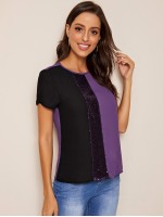 Colorblock Sequin Panel Top