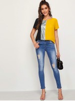 Contrast Sequin Panel Colorblock Top