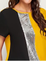 Contrast Sequin Panel Colorblock Top