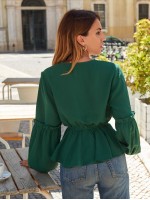 Surplice Front Bishop Sleeve Peplum Blouse