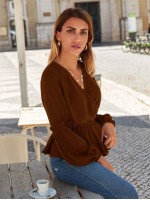 Surplice Front Bishop Sleeve Peplum Blouse