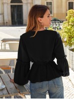 Surplice Front Bishop Sleeve Peplum Blouse