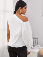 Asymmetrical Neck Blouson Sleeve Top