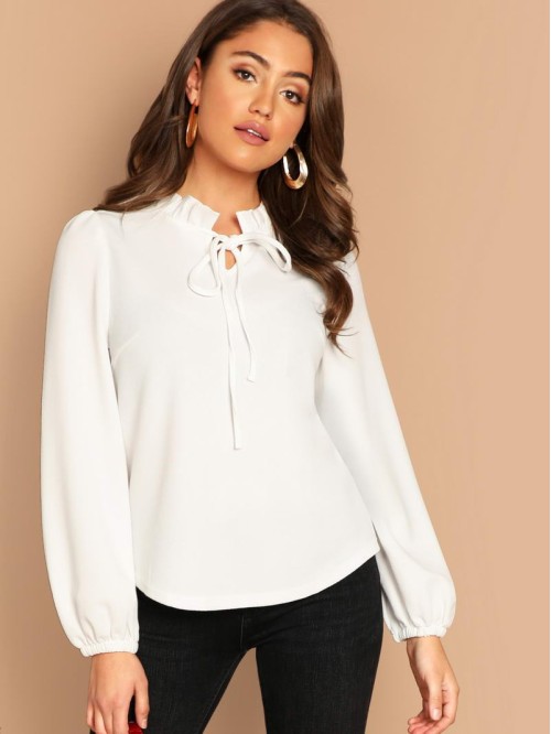 Tied Frill Neck Solid Top