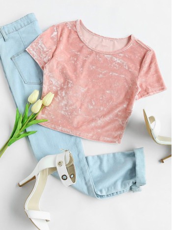 Velveteen Cropped Short Sleeve Tee