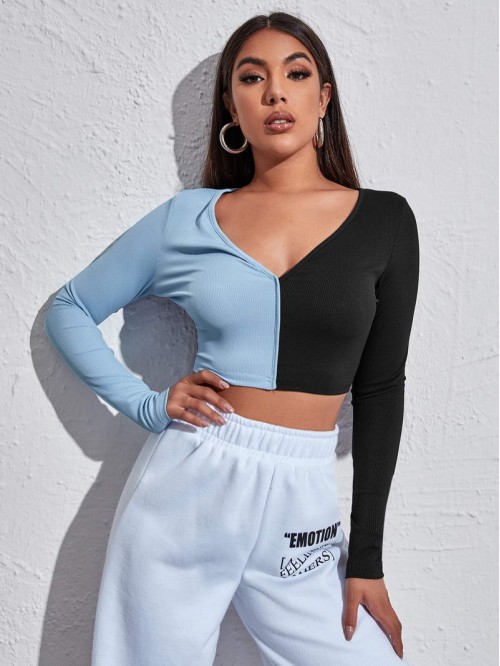 Two Tone Crop Slim Tee