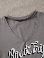 Car And Slogan Graphic Choker Neck Tee