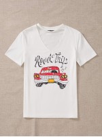 Car And Slogan Graphic Choker Neck Tee