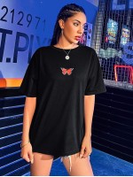 Embroidered Butterfly Graphic Oversized Tee