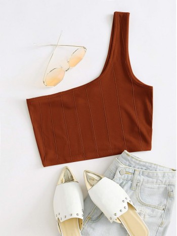 One Shoulder Seam Front Crop Top