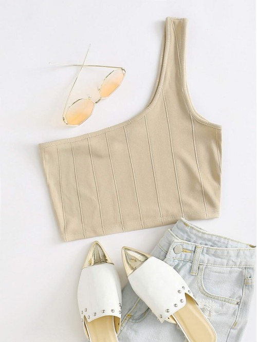 One Shoulder Seam Front Crop Top