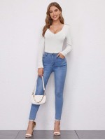 V-neck Rib-knit Solid Tee