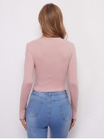 V-neck Rib-knit Solid Tee