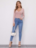 V-neck Rib-knit Solid Tee