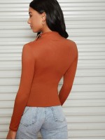 Mask Neck Rib-knit Top