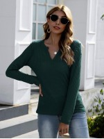 Waffle Knit Notched Neck Tee