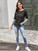 Drop Shoulder Stripe Sleeve Tee