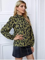 Frill Mock Neck All Over Print Top