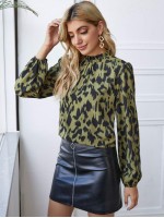 Frill Mock Neck All Over Print Top