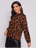 Frill Mock Neck All Over Print Top