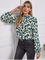 Frill Mock Neck All Over Print Top