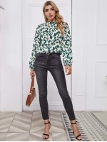 Frill Mock Neck All Over Print Top