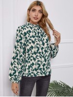 Frill Mock Neck All Over Print Top