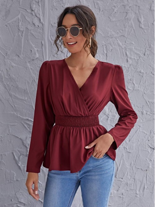 Shirred Waist Peplum Top