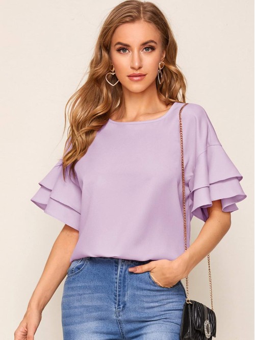 Drop Shoulder Flounce Sleeve Top