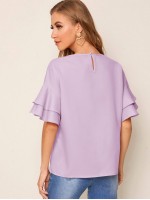 Drop Shoulder Flounce Sleeve Top