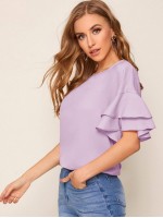 Drop Shoulder Flounce Sleeve Top