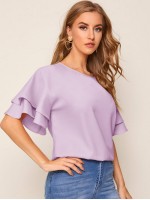 Drop Shoulder Flounce Sleeve Top