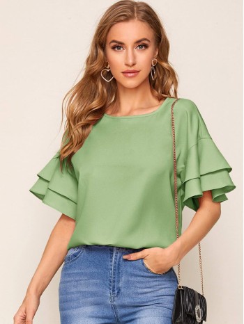 Drop Shoulder Flounce Sleeve Top