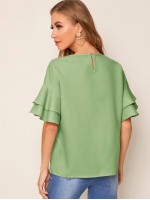 Drop Shoulder Flounce Sleeve Top