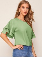 Drop Shoulder Flounce Sleeve Top